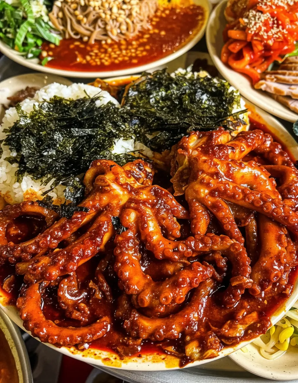 매콤하게 볶은 낙지와 김가루를 올린 밥, 오봉집 직화 낙지볶음 한 그릇